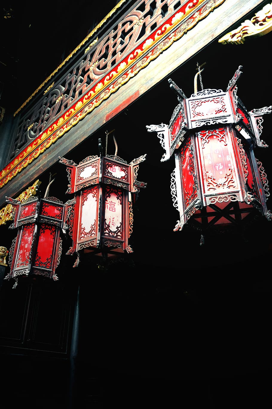 Festival, Festivo, China, Vermelho, Lanterna, China vermelha, Ano novo chinês, Dia de Ano Novo, Vista de ângulo baixo, Ninguém