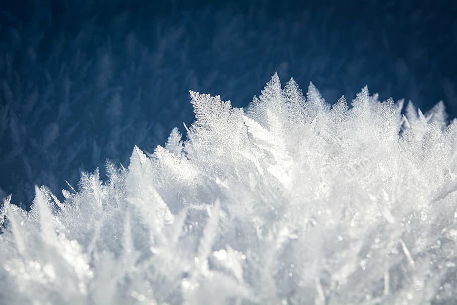 白, 雪片, 青, 背景の壁紙, 氷, eiskristalle, 雪, 結晶, 冬, 冷凍