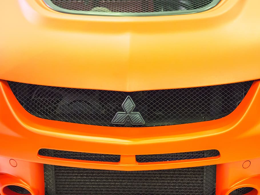 orange, yellow, mitsubishi vehicle, mitsubishi, auto, car, sport, brand, logo, stamp