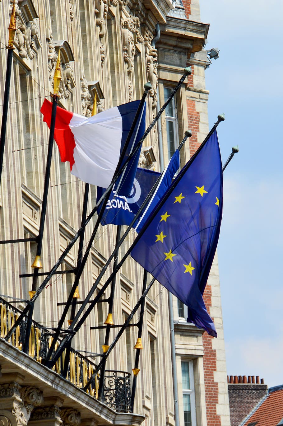 old lille, district of vieux-lille, lille, city, north, hauts de france, in the rue du cirque, flemish architecture, flanders, flags