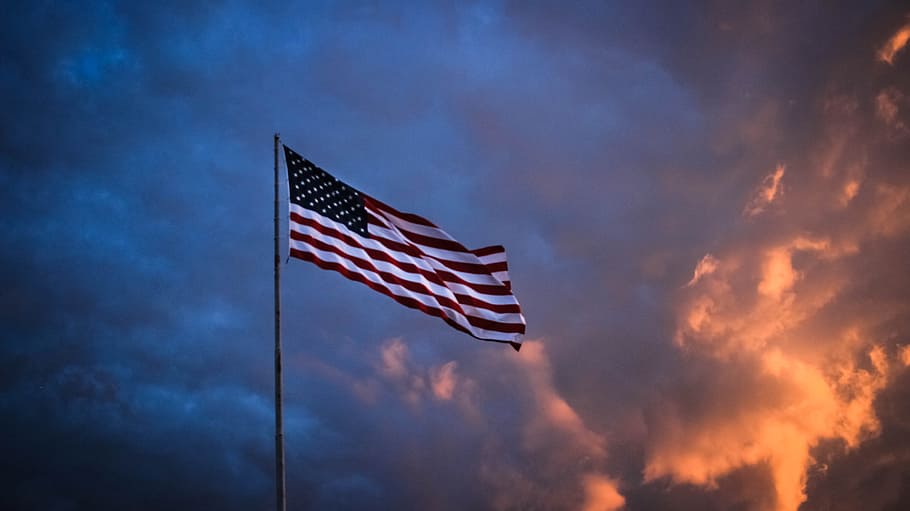 bandera, américa, puesta de sol, dom, patriótico, estados unidos, 4to, independencia, julio, nube - cielo