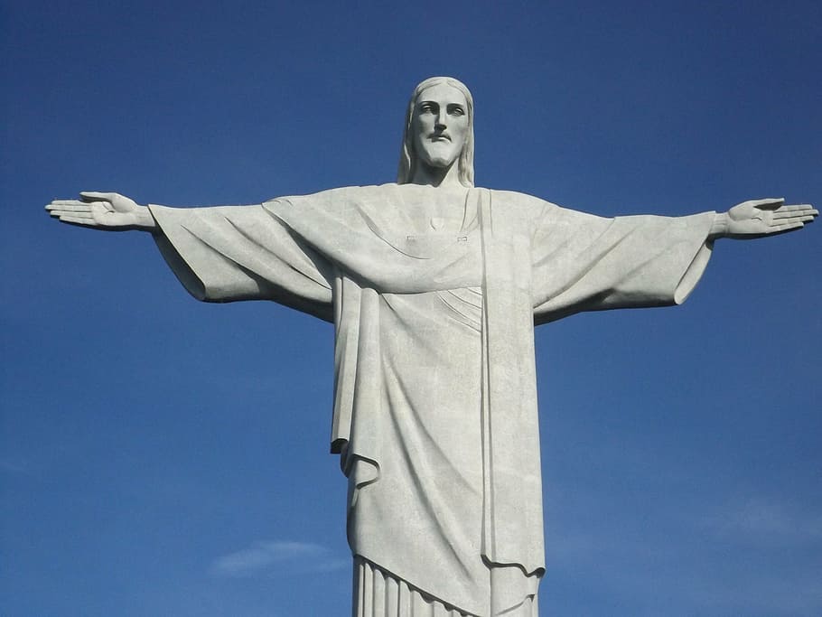 christ the redeemer, statue, christ, corcovado, sculpture, human representation, sky, religion, art and craft, low angle view