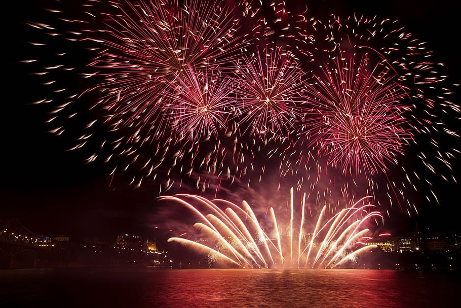fireworks, celebration, sky, party, holiday, sparks, light, burst, abstract, night