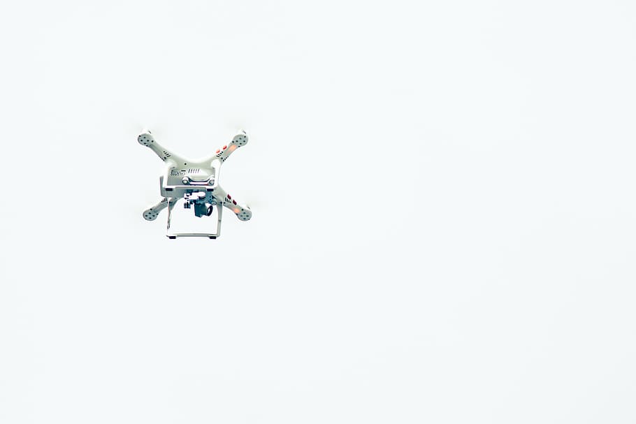 gray quadcopter drone, aircraft, camera, drone, fly, gadget, photography, toy, white, technology