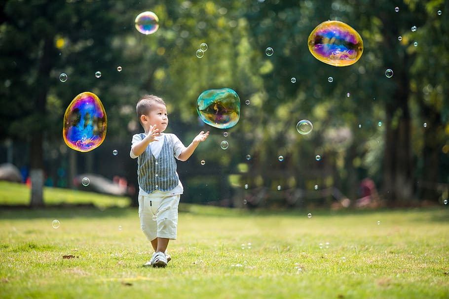 kids, play, people, young, bubble, childhood, child, bubble wand, soap sud, playing
