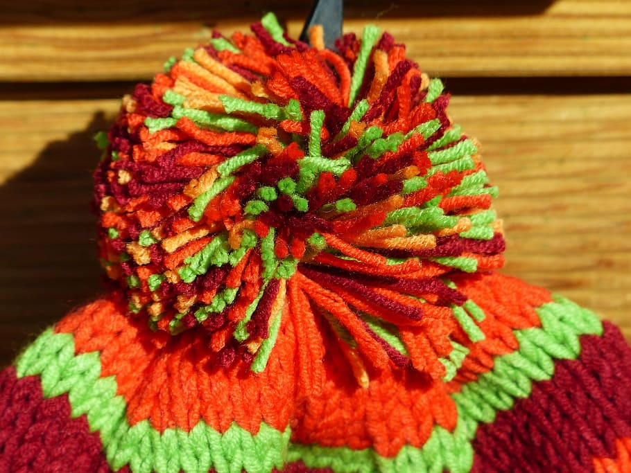 cap, bobble, colorful, orange, cheerful, warm, knitted, knit beanie cap, wool, bobble hat