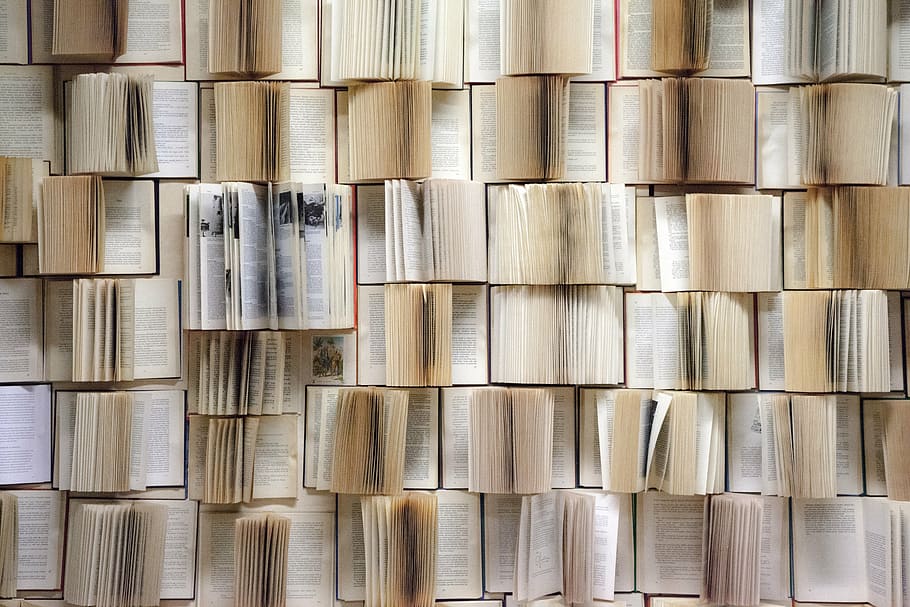 pile, opened, books, book wall, wall, decorative, interior, interior wall, room, home interior