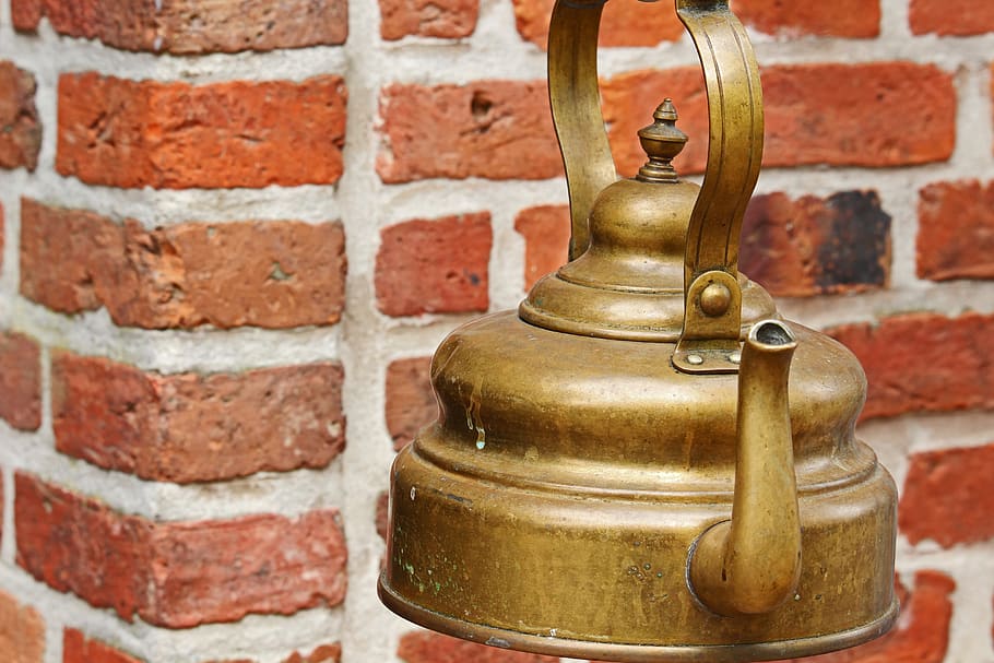antique, old tea kettle, junk, flea market, boiler, cook, metal, kettle, old, copper