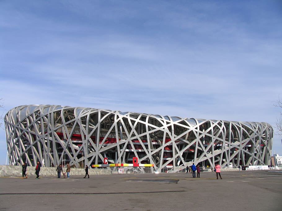 nido, el parque olímpico, cuadrado, estructura de acero, estructura, edificio, ciudad, cielo azul, los juegos olímpicos, beijing