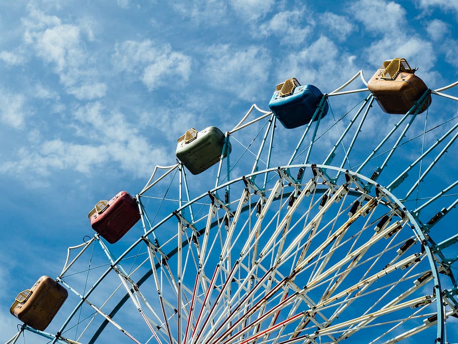 branco, roda gigante, roda, nublado, céu, foto, azul, diversão, parque, passeio