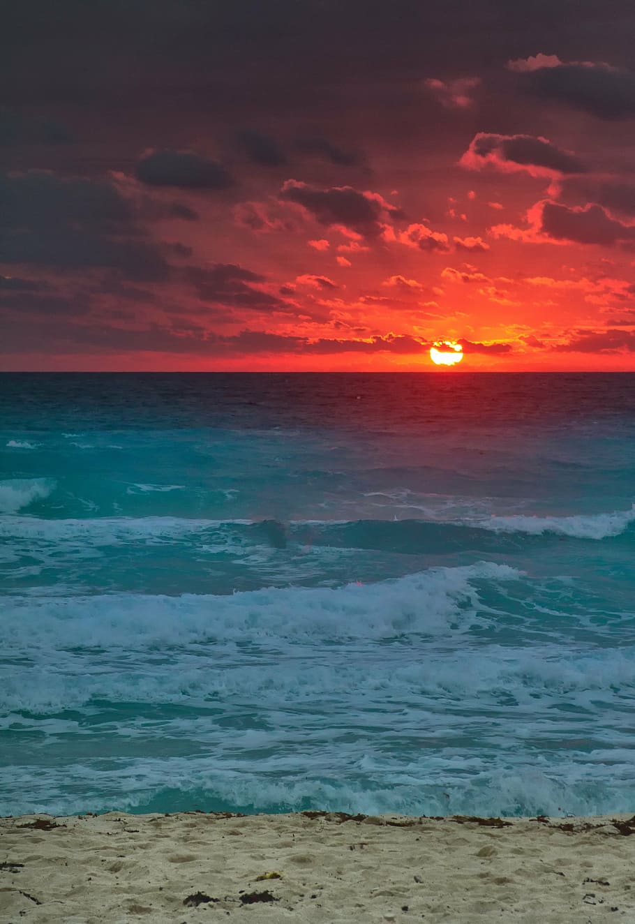 matahari terbenam, horison, matahari, pantai, laut, pasir, lautan, langit, perjalanan, lanskap