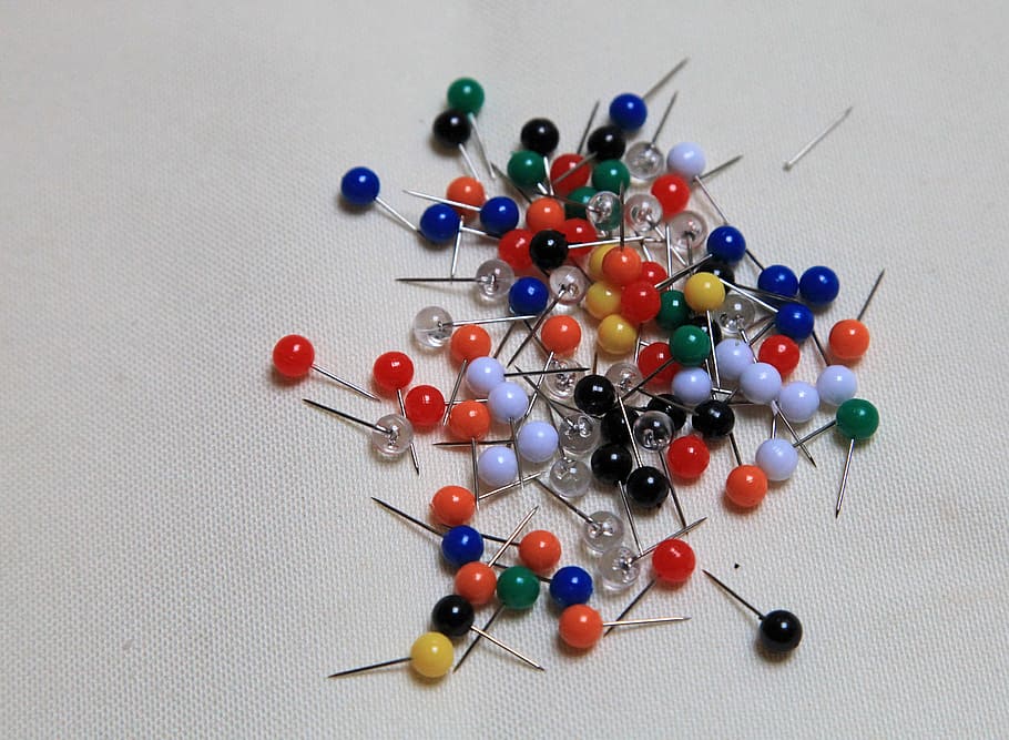 Pins, Needles, Pin Board, pins, needles, pointed, colorful, plastic, office supplies, office accessories, molecular structure