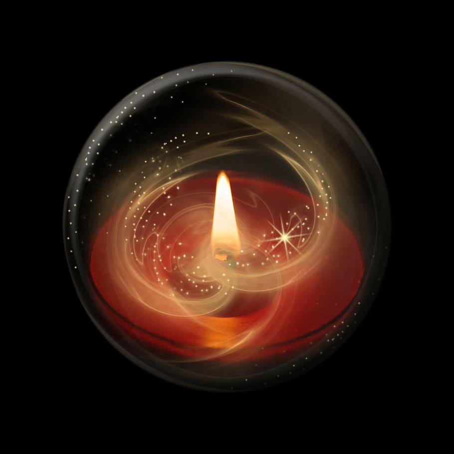 candle, light, flame, ball, glass ball, magic light, candlelight, warm, shining, black background