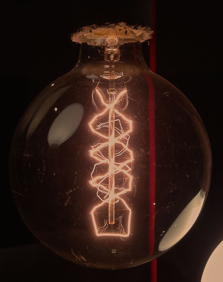 オンになっているエジソン電球, ランプ, 電球, 光, アイデア, シンボル, 技術, エネルギー, イノベーション, 発明