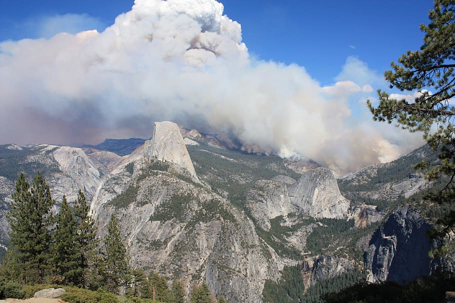 yosemite, national, park, fire 2014, landscape, mountain, beauty in nature, smoke - physical structure, geology, scenics - nature