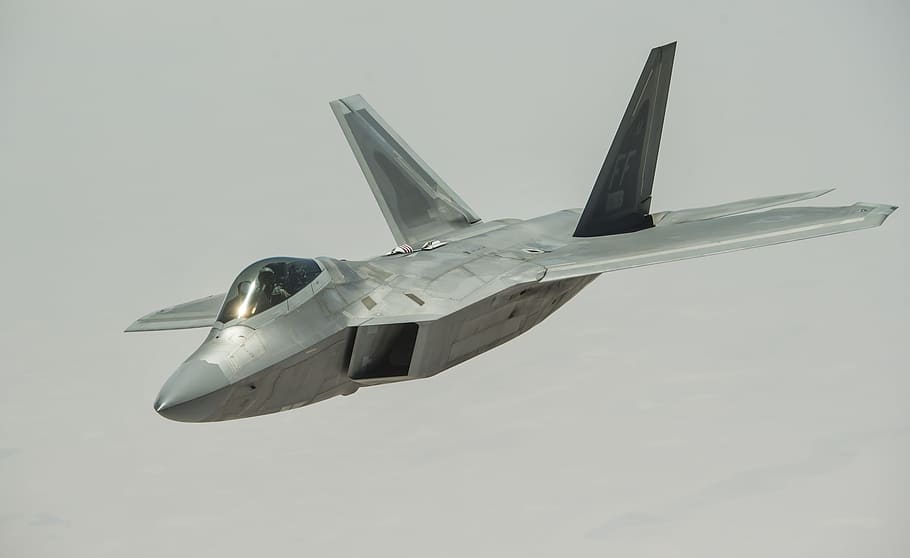 gray fighter plane, f-22 raptor, stealth, aircraft, jet, aviation, plane, sky, airplane, f-22