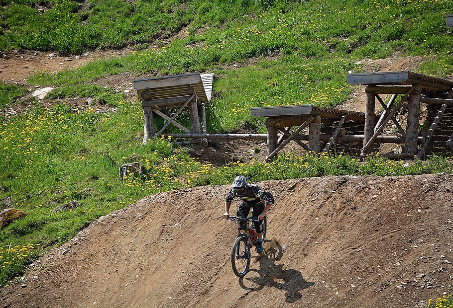 bike, human, person, sport, bike park, obstacle, jump, action, nature, cycling