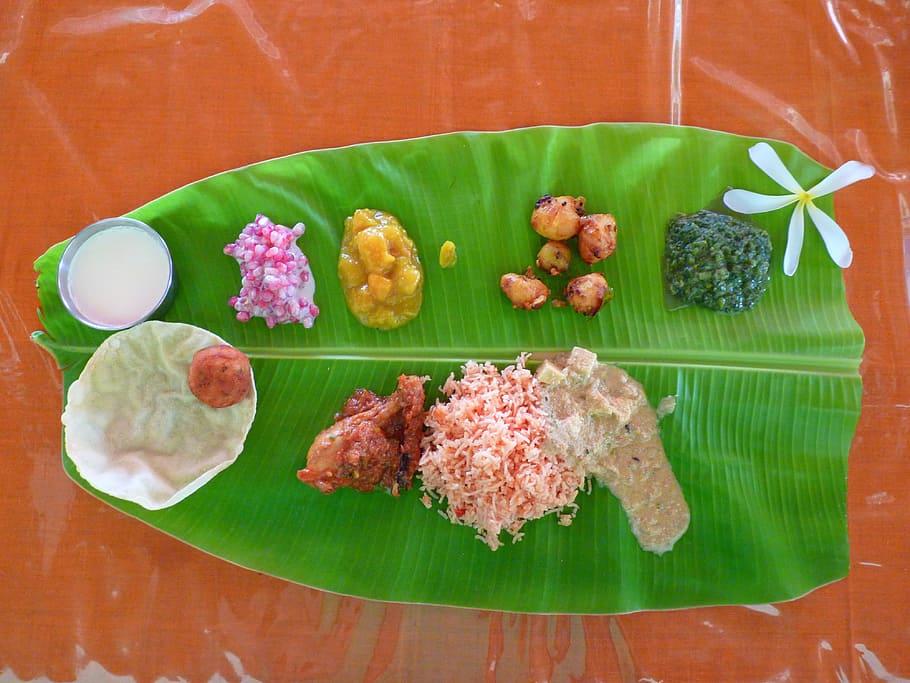 banana leaf thali, Eat, Meal, Banana Leaf, Indian Cuisine, rice, south india, food and drink, healthy eating, seafood