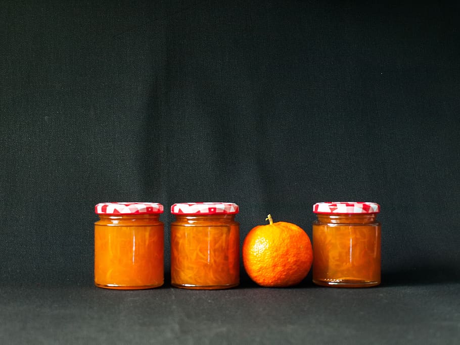 orange, jam, jar, fruit, black background, food, bitter orange, food and drink, healthy eating, orange color
