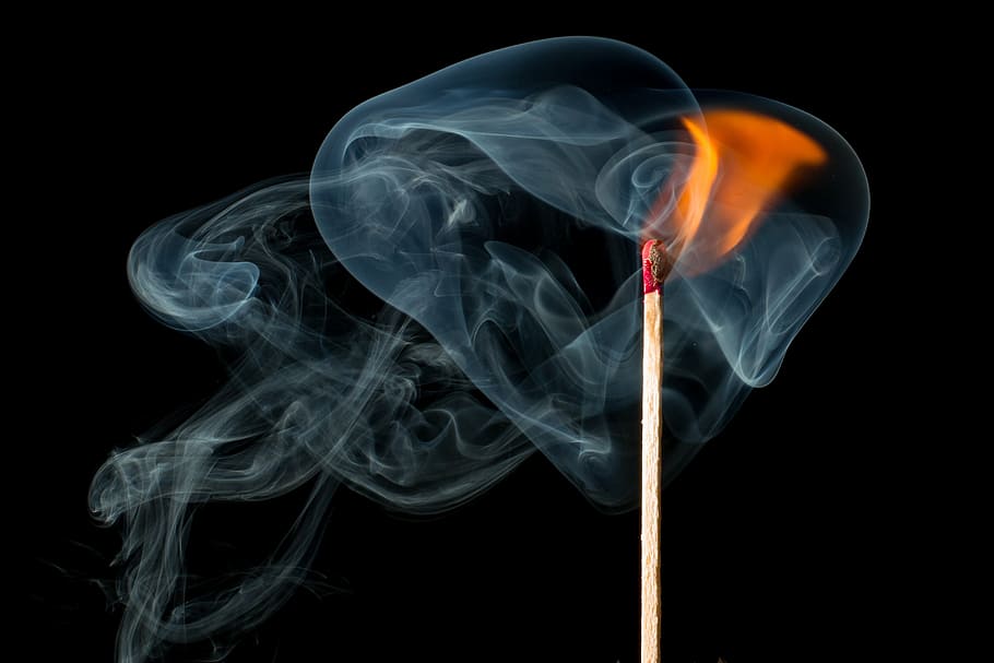 timelapse photo, match, stick, fire, smoke, smoke fire, burn, ignition, flame, sticks