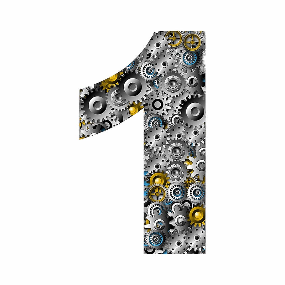 1 number, made, gears, number, 1, counting, digit, photos, machines, one