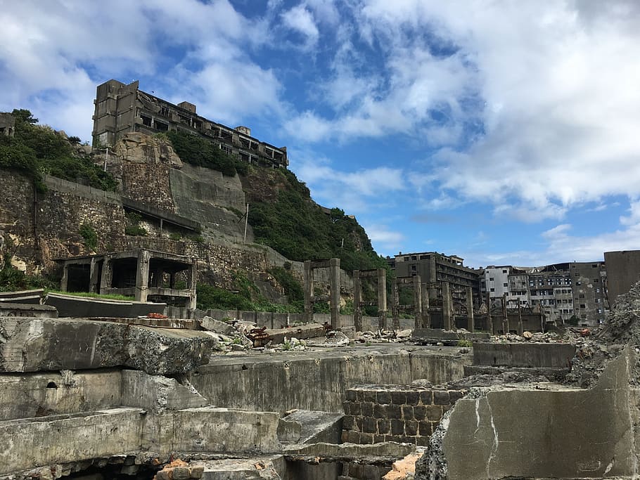 isla acorazado, hashima, nagasaki, abandonado, pueblo fantasma, escombros, patrimonio mundial, unesco, ruina, histórico
