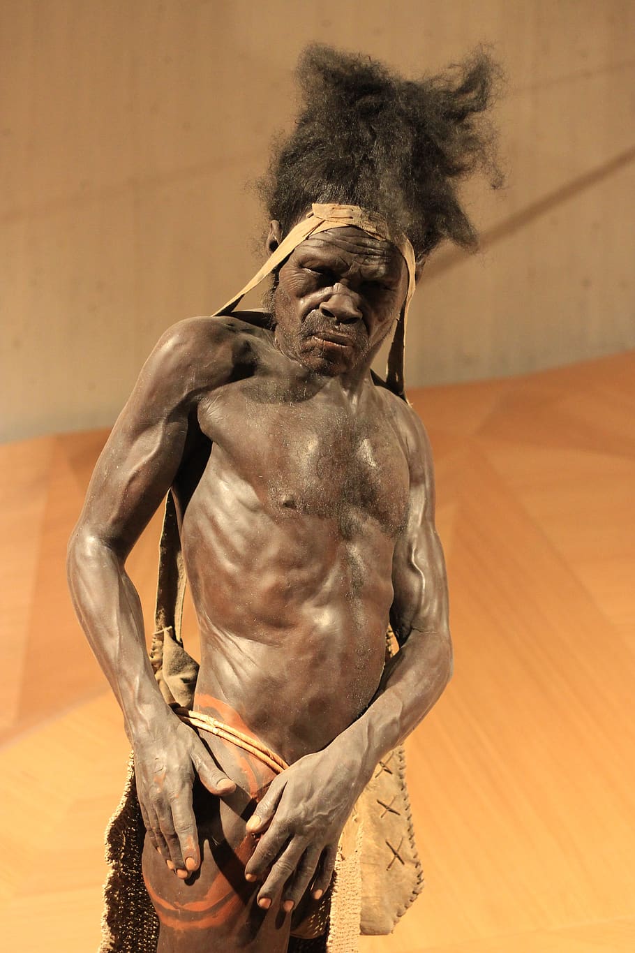neanderthal, edad de piedra, hombre de las cavernas, museo, figura, sin camisa, hombres, adentro, emoción, adulto