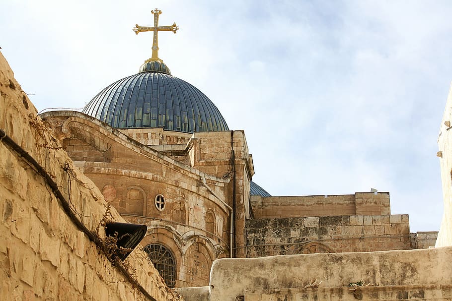 brown, cross, roof, basilica of the holy sepulchre, jerusalem, israel, temple, monument, the old town, christianity