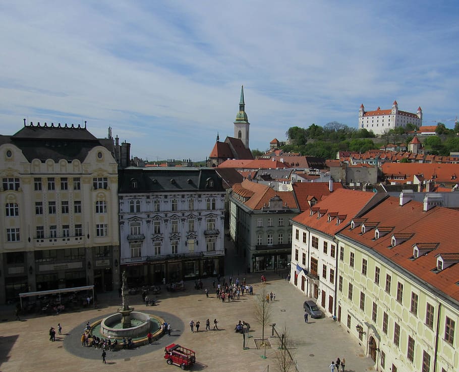 panorama, bratislava, eslovaquia, centro, vista, europa, capital, iglesia, castillo, arquitectura