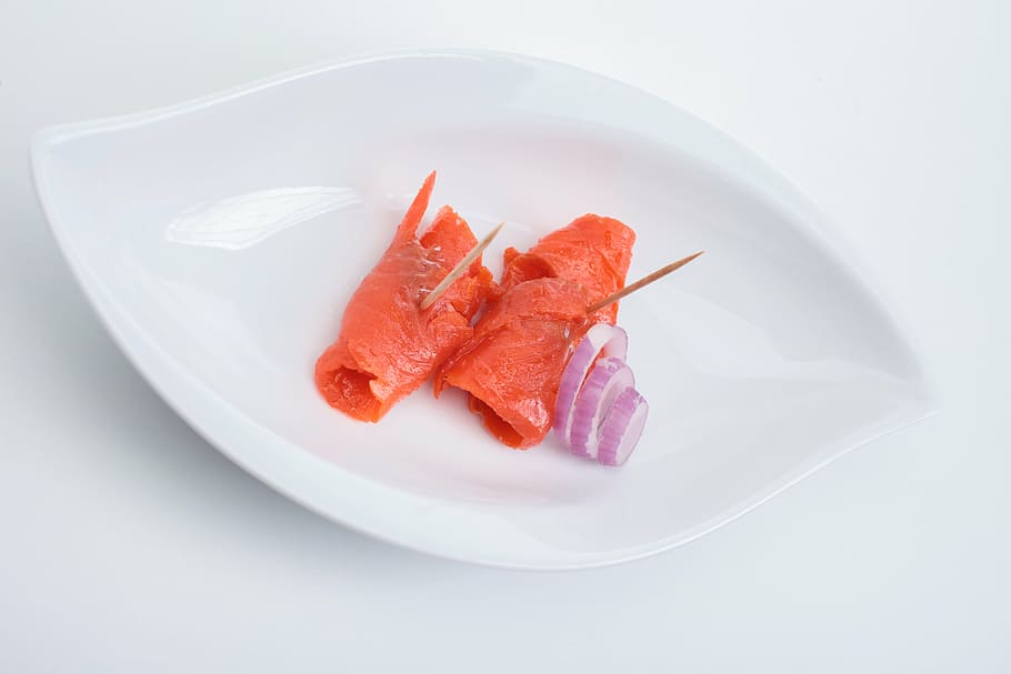 sushi on plate, salmon, fish, eat, food, gourmet, gastronomy, cook, meal, nutrition