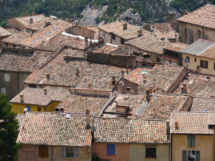 southern roofs, clay pans, maritime alps, south of france, bergdorf, nested, alpes maritimes, rural, roof landscape, côte d ' azur