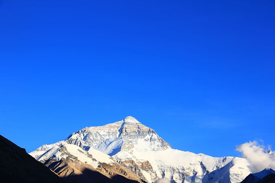 ojo de gusano, vista, montaña, azul, cielo, Tíbet, Monte Everest, Trekking, senderismo, montañas
