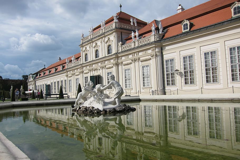 Viena, Belvedere, jardín, arquitectura, construcción, castillo, exterior del edificio, reflexión, estructura construida, agua