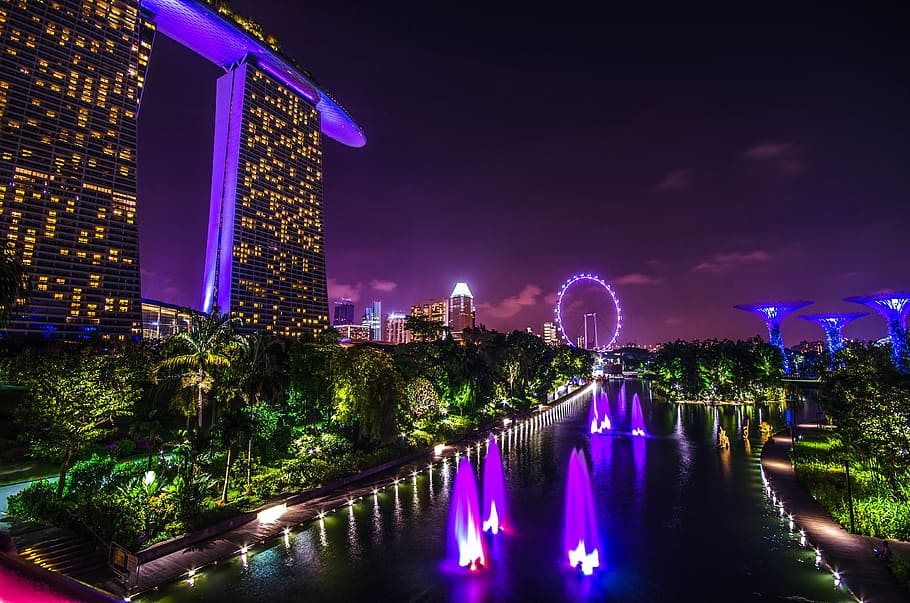 marina bay sand, waktu malam, marina bay of singapore, singapore, skyline, malam, arsitektur, struktur yang dibangun, air, eksterior bangunan