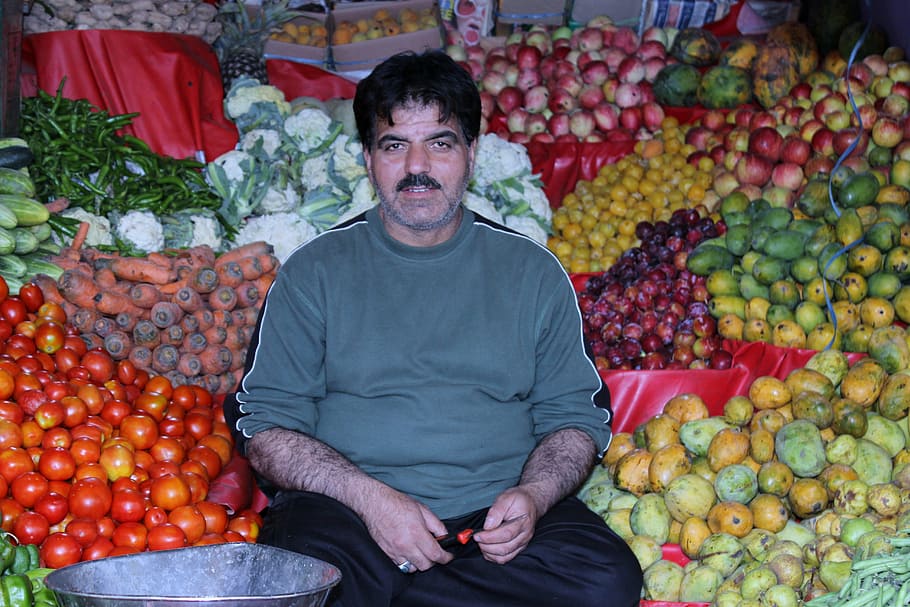india, ladakh, dealer, fruit, healthy eating, food and drink, food, one person, looking at camera, portrait