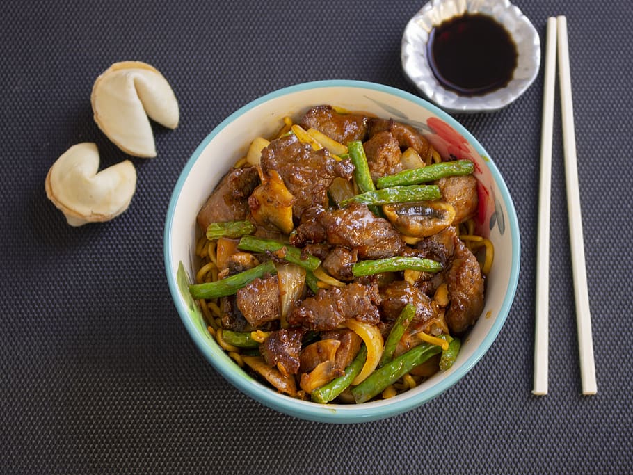 asian, cookies, fortune, angus, meat, chinese, traditional, soy, sauce, bowl