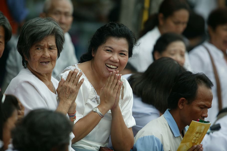 group, people, clapping, asian, happy, praying, woman, buddhists, buddhism, thailand
