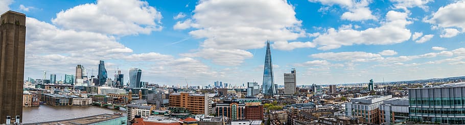 photography birds eye view, city, london, england, united kingdom, tate modern, view, panorama, clouds, europe