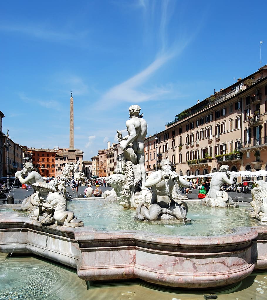 Fontana Del Moro, Triton, Rome, piazza navona, statue, marble, sculpture, history, travel destinations, water