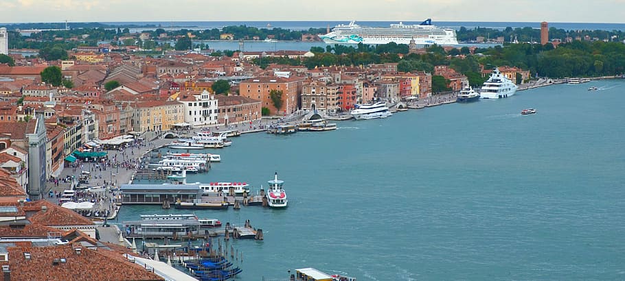 Veneza, Porto, Itália, Canal, barcos, romântico, navio, arquitetura, casas, água