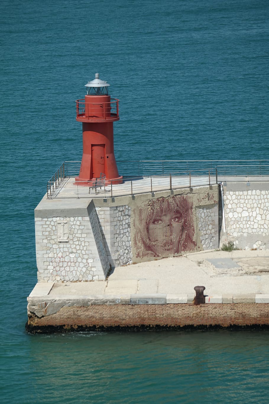 lighthouse, mural, port, water, sea, artwork, facade paint, built structure, architecture, nature