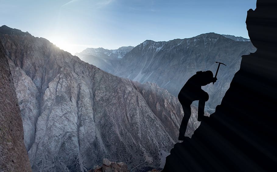 pessoa, escalada, montanha foto de silhueta, montanhismo, sucesso, montanha, montanhas, alpinista, derrota, rocha
