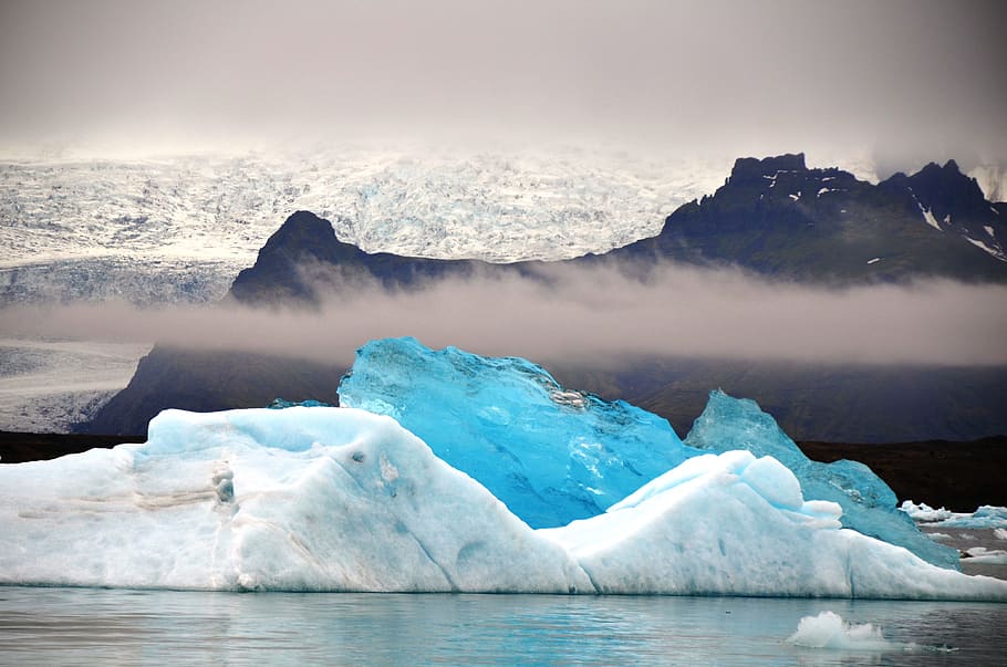 blanco, iceberg, cuerpo, agua, hielo, lago glacial, Islandia, glaciar, icebergs, naturaleza