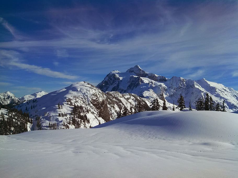 Monte Shuksan, nieve, esquí, naturaleza, invierno, washington, montaña, cielo, pintorescos, escena tranquila