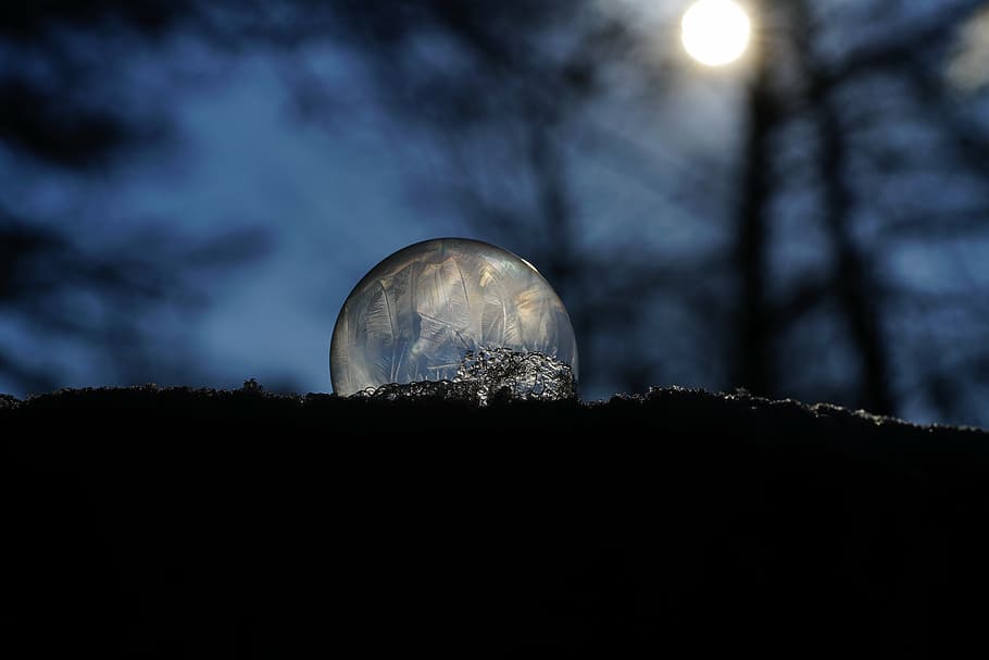 eiskristalle, soap bubble, crystals, ze, cold, bubble, back light, winter, ball, wintry