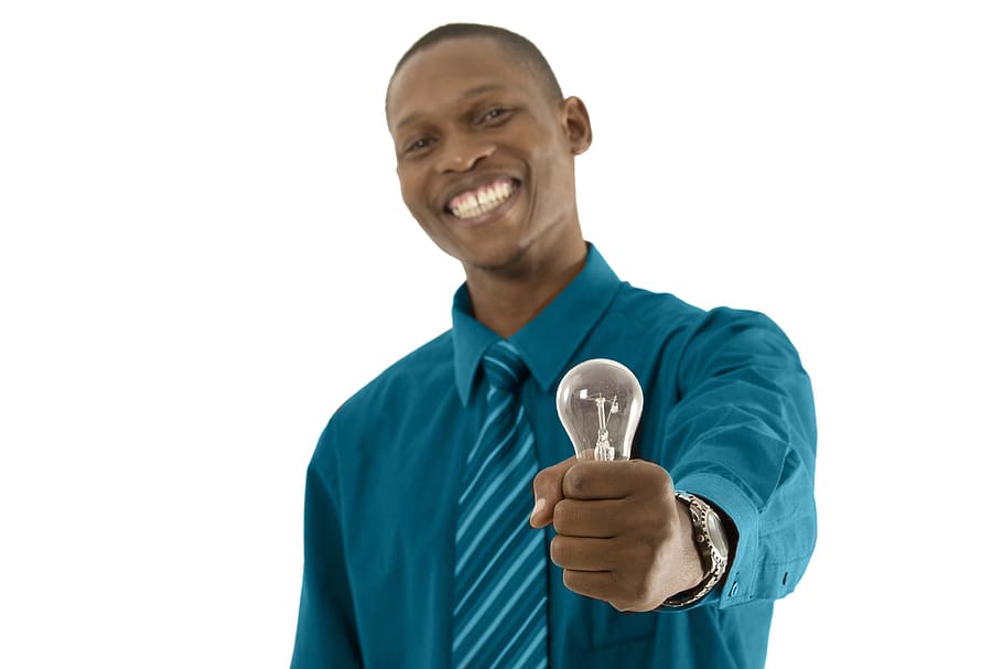 man, holding, led, light bulb, african, idea, light bulg, electric bulb, thinking, people
