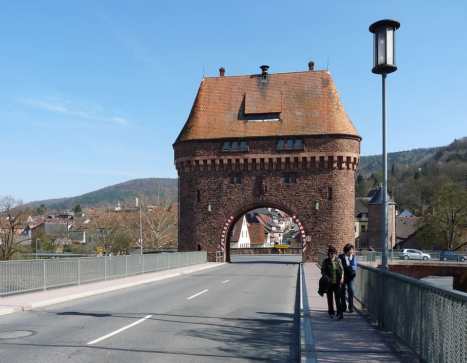 zwillingstor, main bridge, miltenberg, main, bavaria, places of interest, architecture, sky, built structure, road