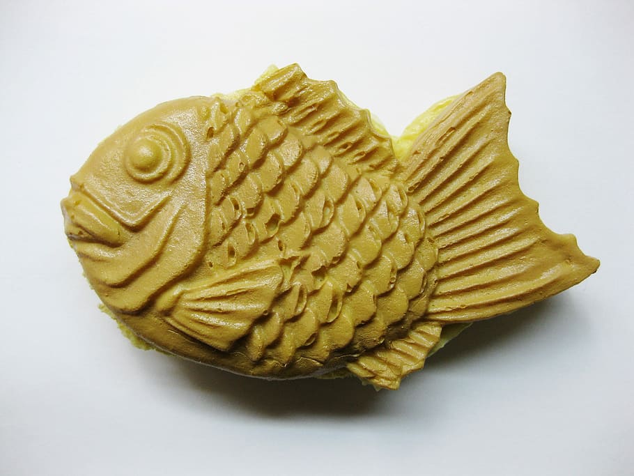 brown fish ornament, Taiyaki, Japanese, Food, Food, Fish, japan, japanese, food, fish, sweets, white