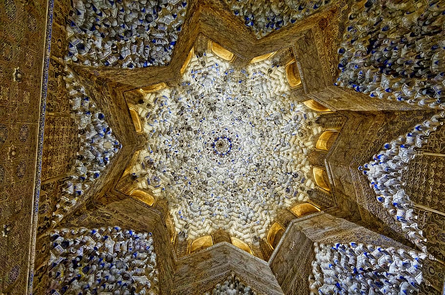 alhambra, palace, ceiling, decoration, arch, historical, architecture, famous, built structure, indoors