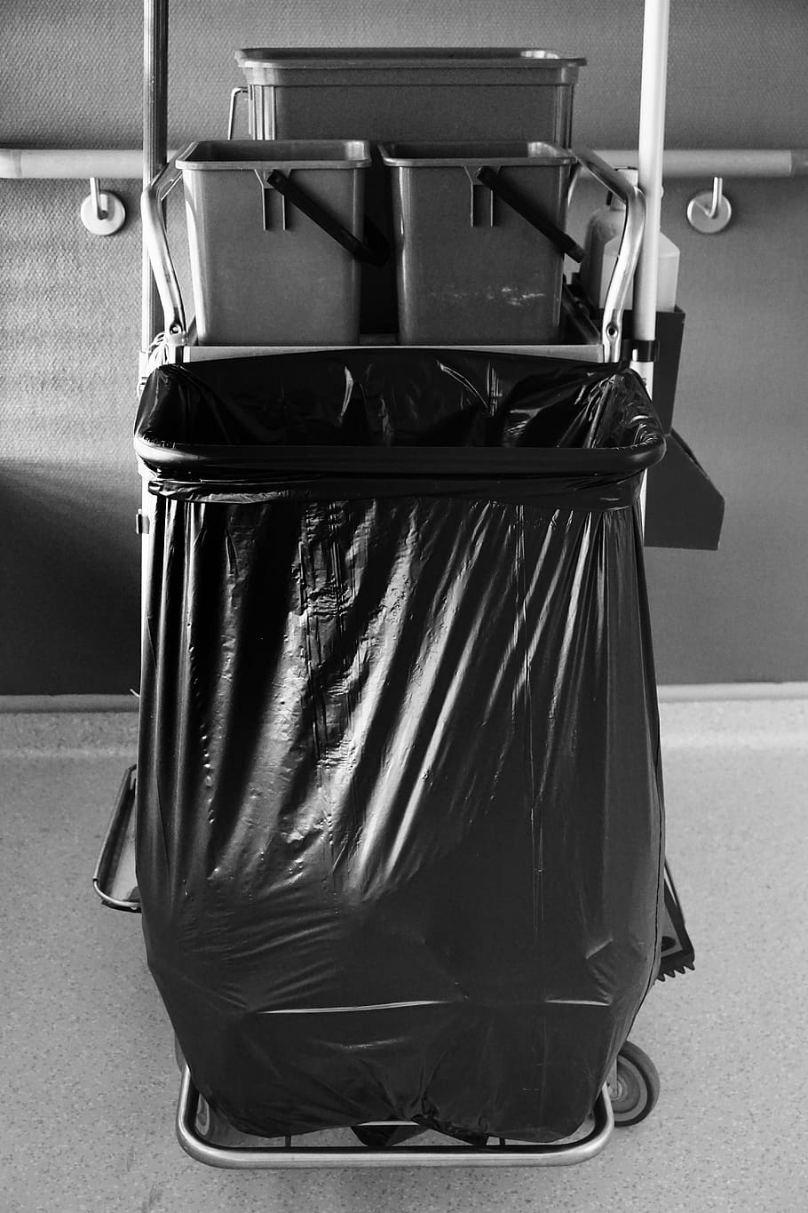 plastic, trash, cleanliness, waste, garbage, bag, black and white, cleaning, indoors, garbage bin